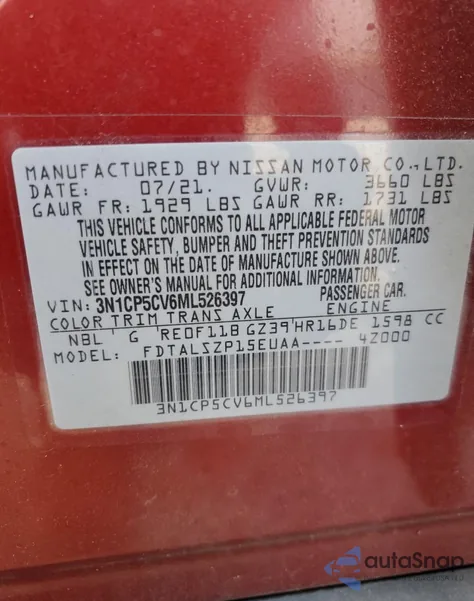 2021 Nissan Kicks Sv from USA, damaged, VIN 3N1CP5CV6ML526397